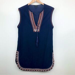 J. Crew Navy Blue Tribal Trim Mini Tunic Beach Dress